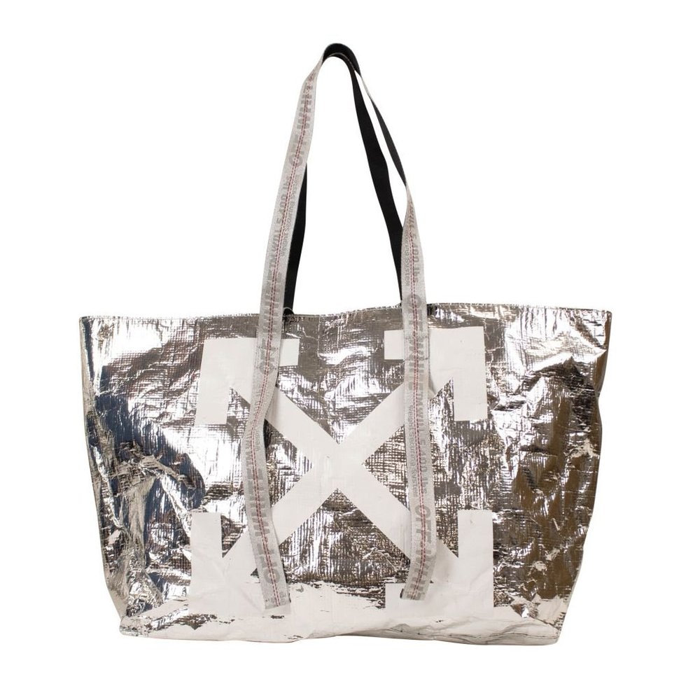 New Off-White Virgil Abloh PVC Commercial Tote Bag in Silver - Size OS